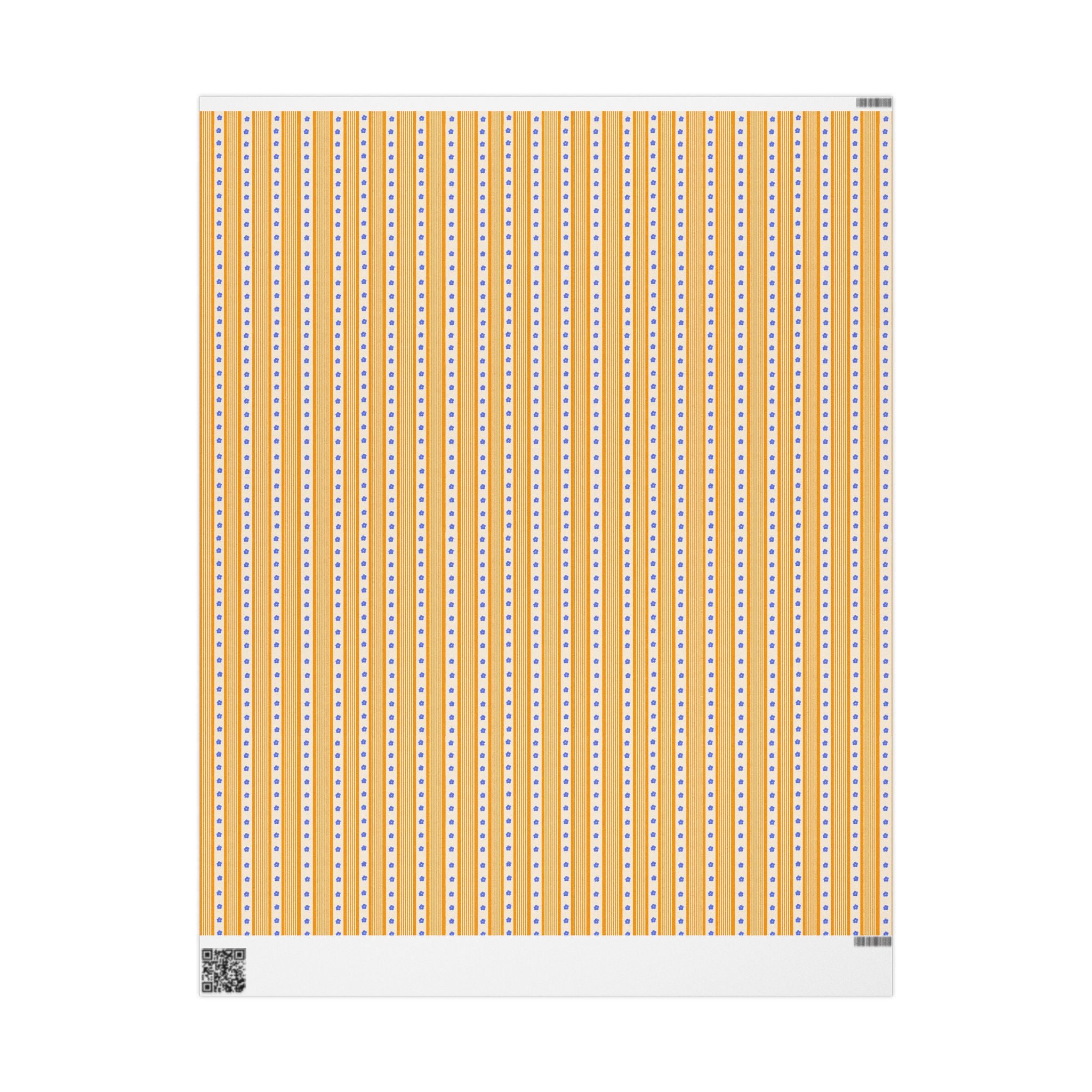 Wrapping Paper - Orange Stripes & Blue Flowers